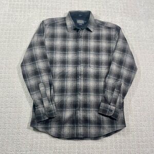 VTG Pendleton "Pendleton Lodge" Black & Gray Sz M Flannel 100% Wool Button Shirt